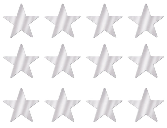 Beistle 57027-S Silver Metallic Star Cutouts, 3-1/2 Inch, 12 Pieces Per Package