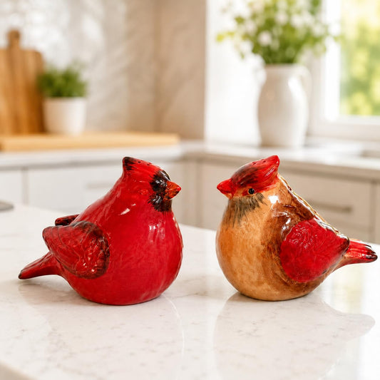 Comfy Hour Farmhouse Collection 3" Two Red Feather Cardinals Salt and Pepper Bottle Stoneware Figurine, Set of 2