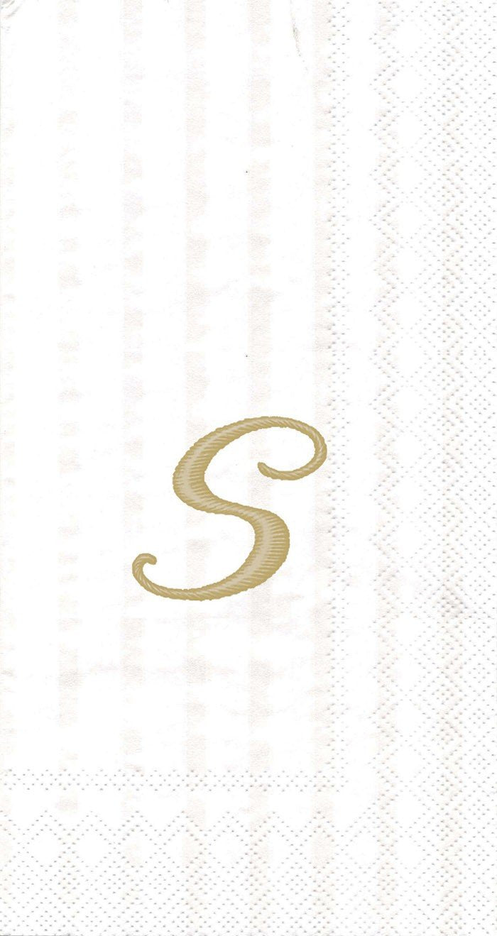 Boston International Ideal Home Range 16 Count 3-Ply Letter S Monogram Guest Towels, White/Gold