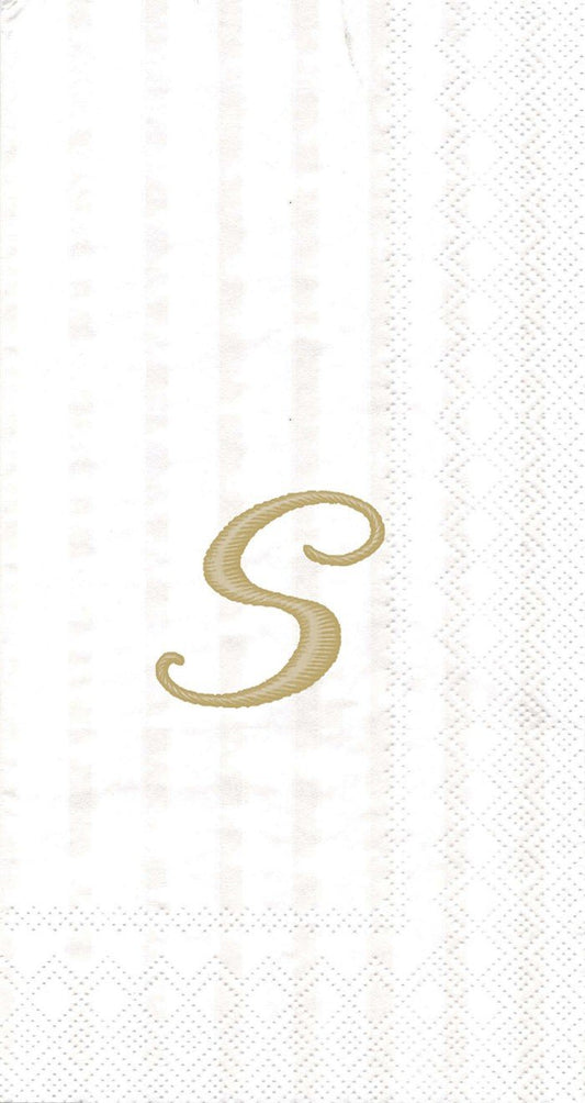 Boston International Ideal Home Range 16 Count 3-Ply Letter S Monogram Guest Towels, White/Gold