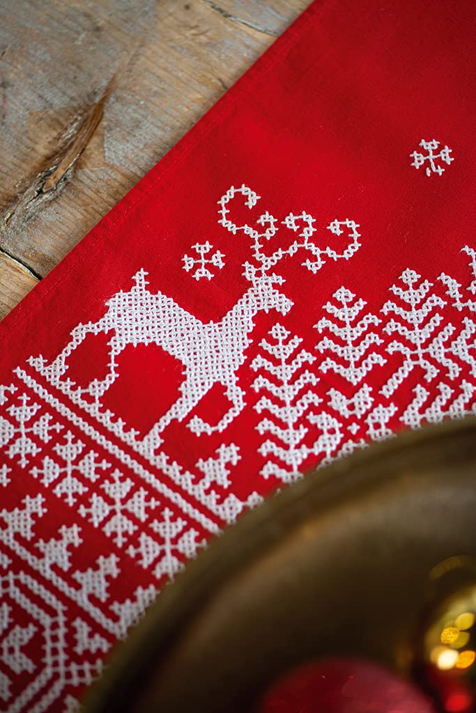 Vervaco Stamped Table Runner Cross Stitch Kit 12"X42"-Reindeer V0144752