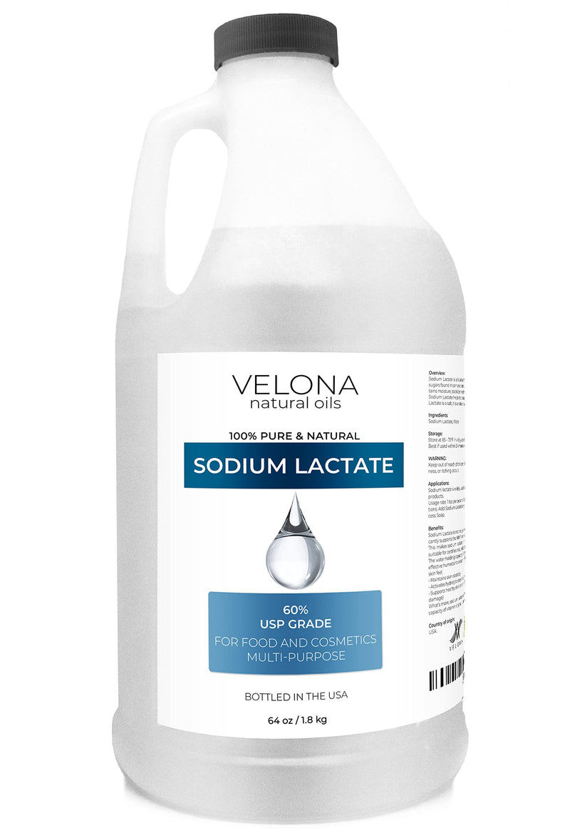 velona Sodium Lactate 60% - 64 oz | USP Grade Natural Preservative | For Soap Making & Lotions | Harder Bar of Soap, pH Regulator, Glycerin substitute, Provides and Keep Moisture