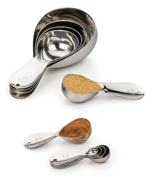 RSVP International Endurance Stainless Steel Oval Measuring Cups, Set of 4 | 1/8 Cup to 1 Cup Measurements | Nest for Easy Storage | Dishwasher Safe | Dry or Liquid | Baking or Cooking