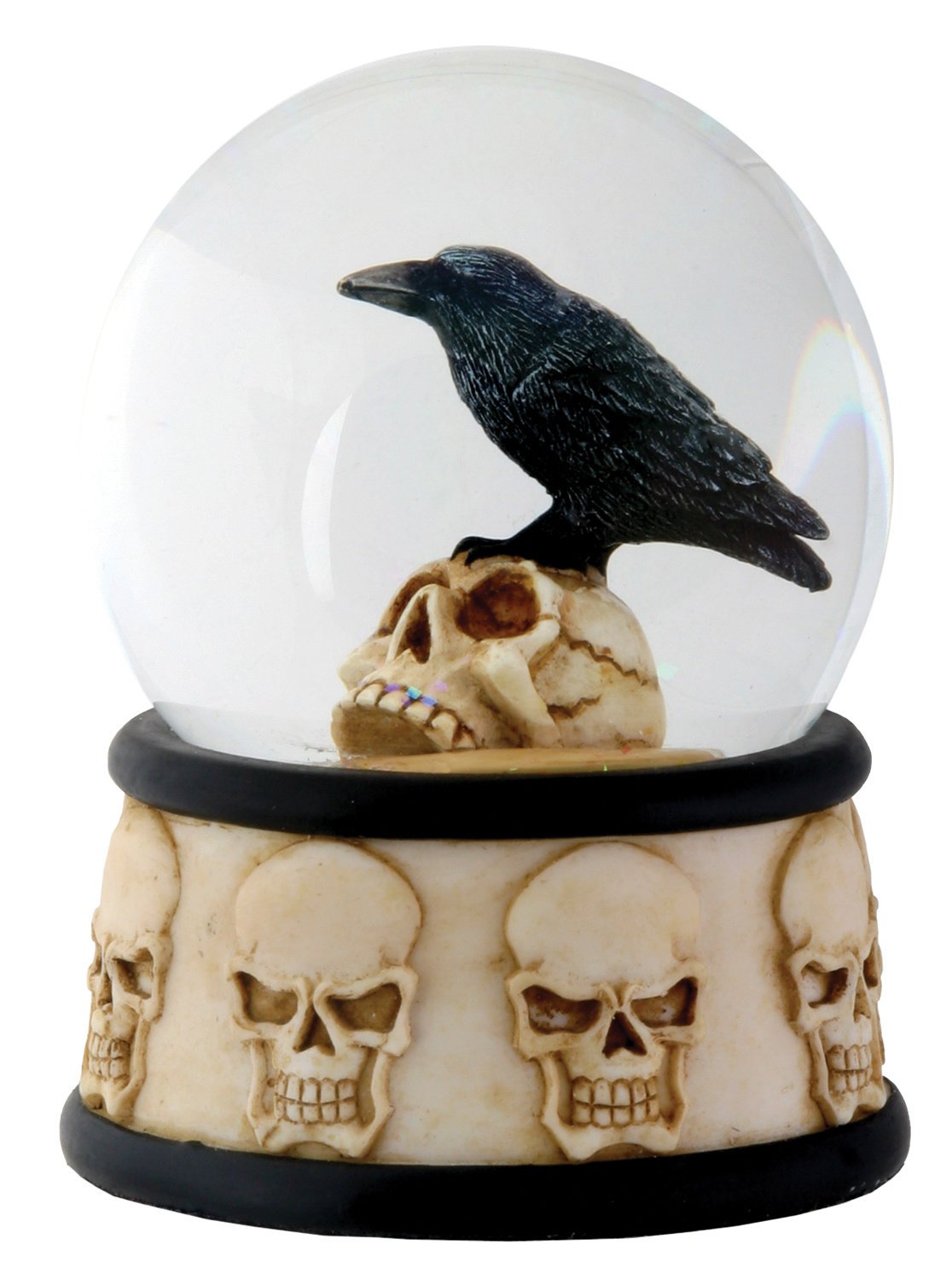 Pacific Trading YTC 3.5 Inch Cold Cast Resin Raven on Skull Water Snow Globe Skull Theme