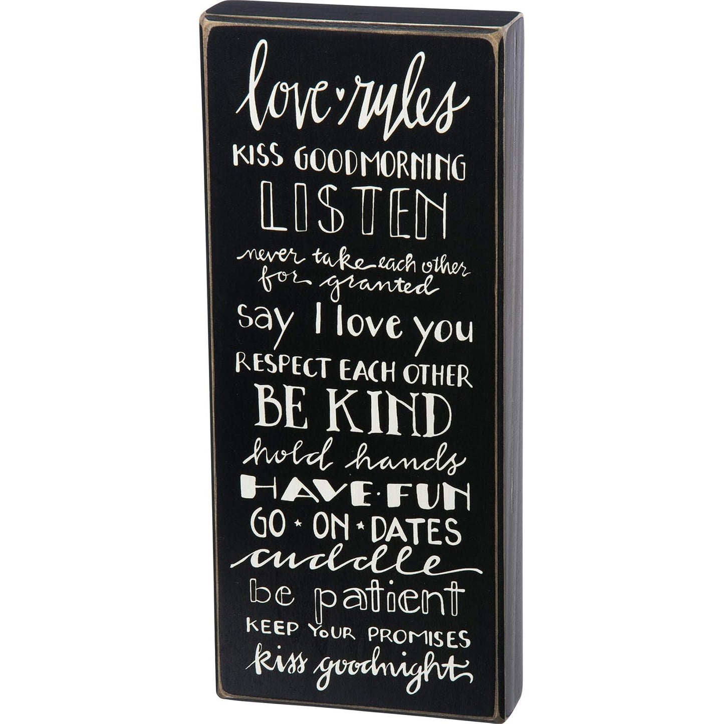 Primitives By Kathy Love Rules Black Wooden Sign