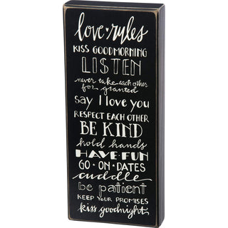Primitives By Kathy Love Rules Black Wooden Sign