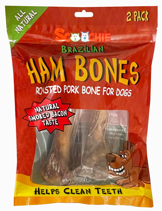 Scoochie Pet 2 Pack Brazilian Ham Bone and Pork Femur in Zip Lock Bag, Pet Snacks and Treats