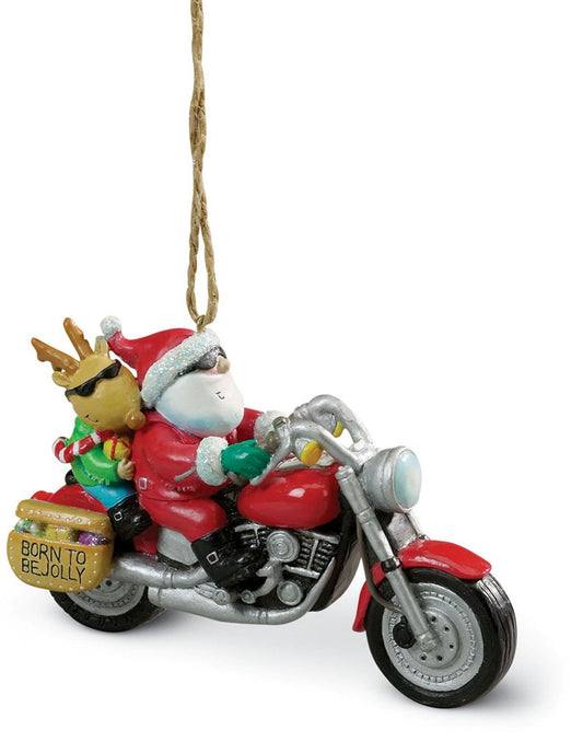 Cape Shore Santa and Reindeer Riding a Harley Motorcycle Ornament