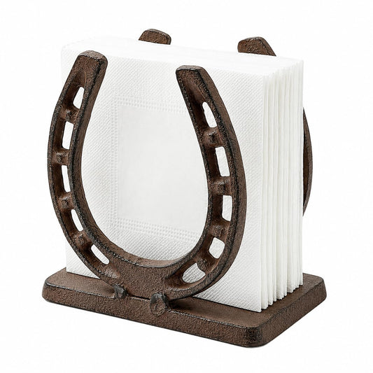 Comfy Hour Praying Antique and Vintage Collection Cast Iron Solid Heavy Horseshoe Napkin Holder, Aged Old Fashioned