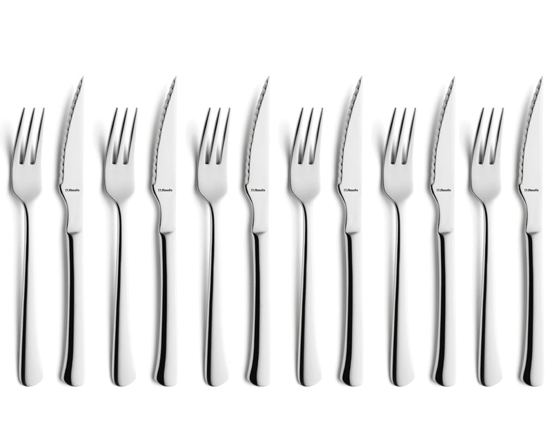 Amefa Chuletero 7038, 12-piece steak and pizza cutlery, 6 x steak knives, 6 x steak forks, 18/10 stainless steel rustproof and polished