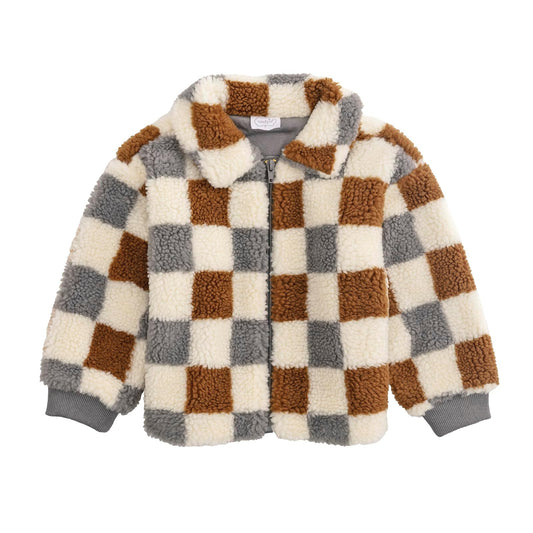 Mud Pie Coat, Brown, Kids Boy Sherpa Check Jacket