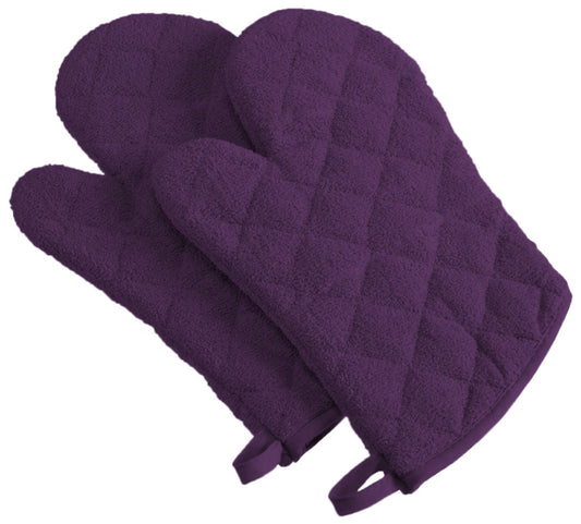 DII Design Basic Terry Collection 100% Cotton Quilted, Oven Mitt, Eggplant, 2 Piece