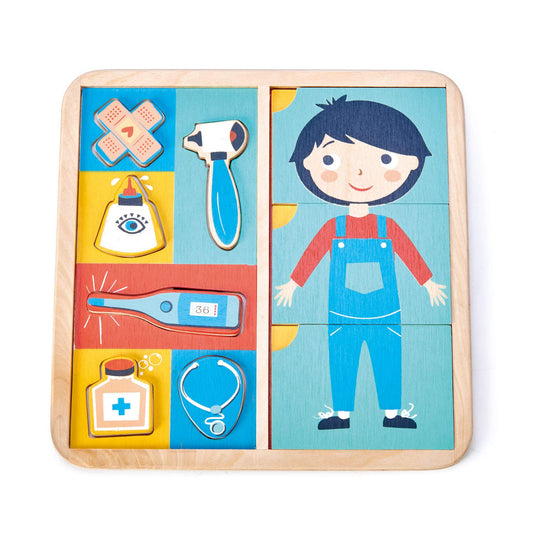 Tender Leaf Toys - Ouch Puzzle - Educational Body Parts Learning Double-Sided Puzzle with Storage Tray for Age 3+