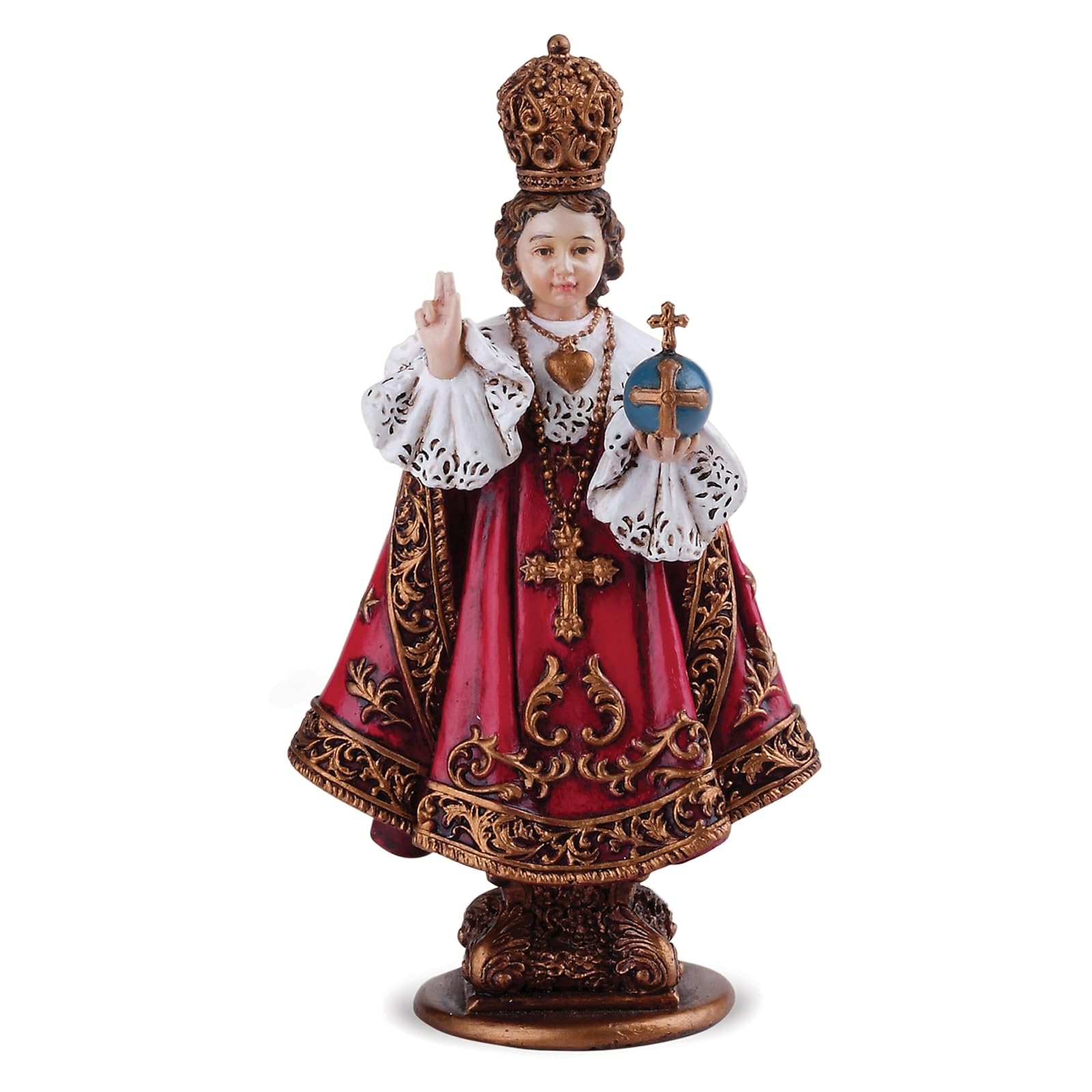Roman Infant Of Prague With Cross Royal Red Robes 2 x 4 Resin Stone Tabletop Figurine