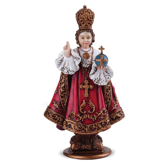 Roman Infant Of Prague With Cross Royal Red Robes 2 x 4 Resin Stone Tabletop Figurine