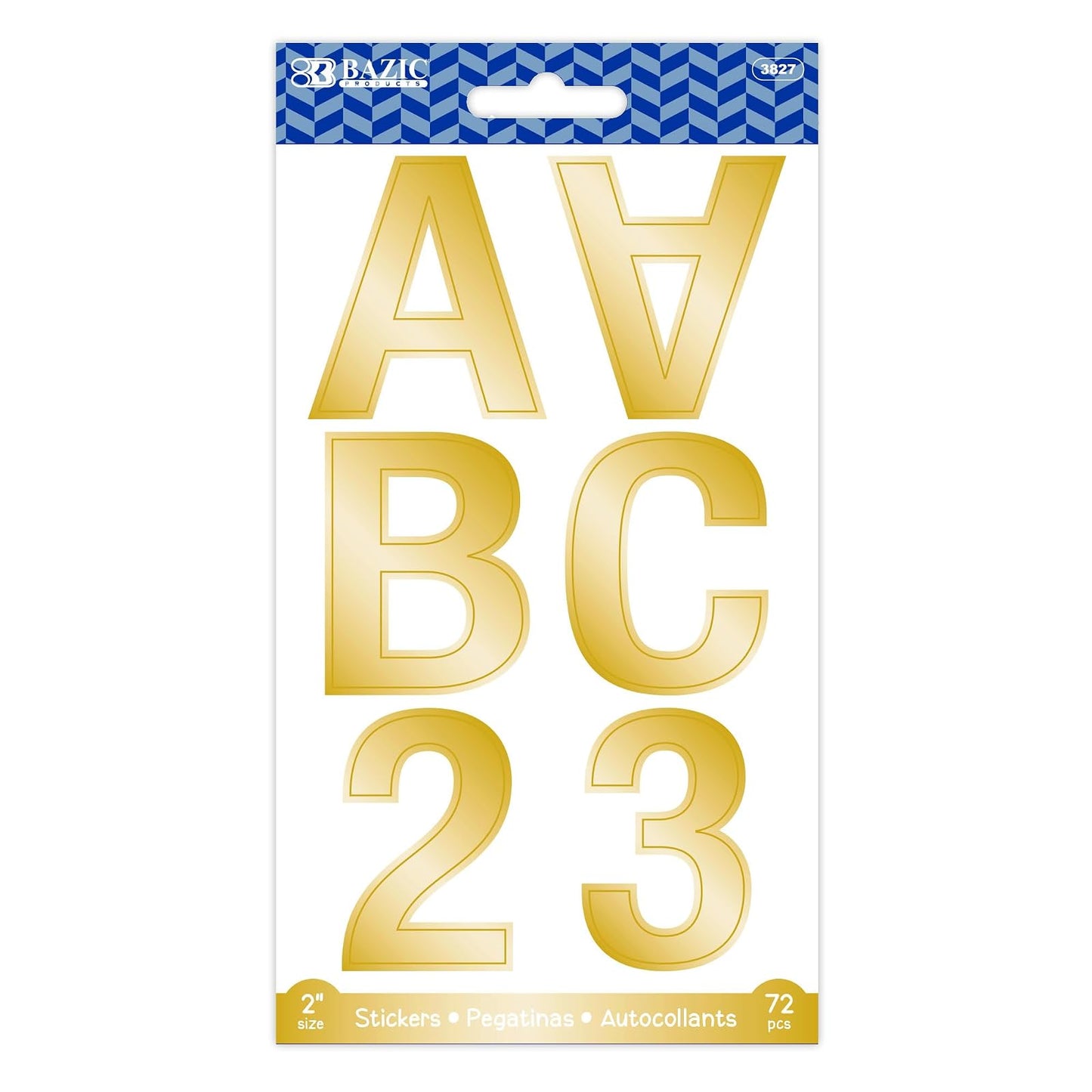 BAZIC Alphabet Numbers Stickers Gold Metallic Colors, 2" A to Z 0 to 9 Self-Adhesive Large Sticker for Kids Children DIY Cards (72/Pack), 1-Pack