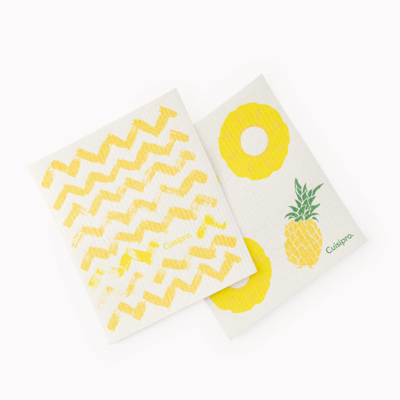 Cuisipro All Purpose Eco-Cloth Sponge Cloth, Yellow Zig Zag/Pineapple, Set of 2