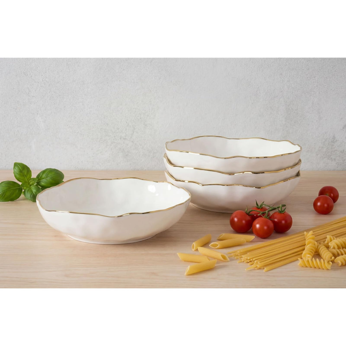 Pampa Bay Dishware Bowl, Medium, White and Gold