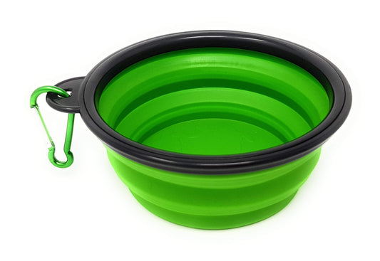 4LegsFriend Set of 2 Green Collapsible Pet Bowls with Carabiner Clips | BPA Free Food Grade Silicon 2 Pc Dog and Cat Expandable Travel Bowls | Green Pop Out Dog Bowls