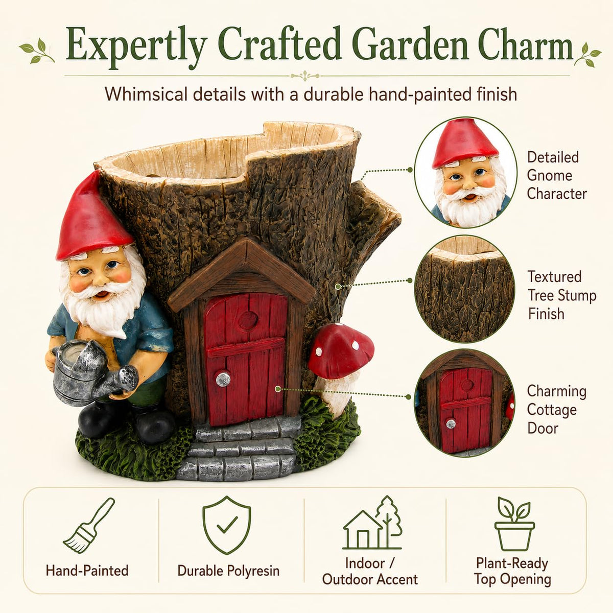Comfy Hour Seed Soil and Yard Collection Resin Garden Gnome's House Flower Jar Dwarf Figurine, Planter