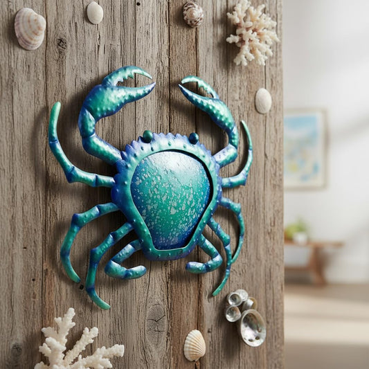 Comfy Hour Under The Sea Collection 10" Blue Metal Art Crab Wall Decor