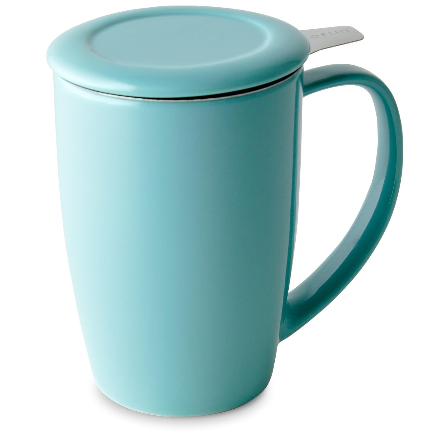 FORLIFE Curve Tall Tea Mug with Infuser and Lid 15 ounces, Turquoise