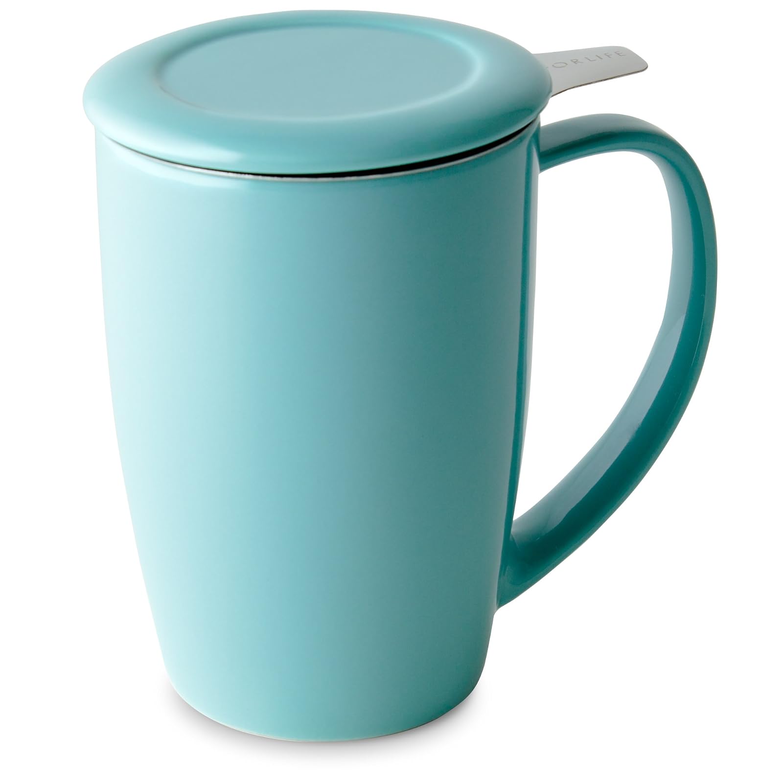 FORLIFE Curve Tall Tea Mug with Infuser and Lid 15 ounces, Turquoise