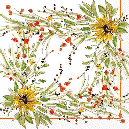 Boston International IHR Rosanne Beck 20-Count 3-Ply Lunch Paper Napkins, 6.5 x 6.5-Inches, Sunflower Medley