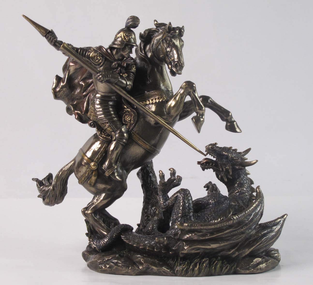 Unicorn Studio Saint St George on Horse Slaying Dragon 9 1/8" Colored Bronze Resin Statue Religious Decoration