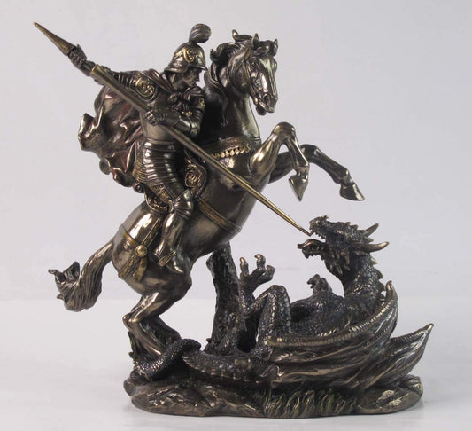 Unicorn Studio Saint St George on Horse Slaying Dragon 9 1/8" Colored Bronze Resin Statue Religious Decoration