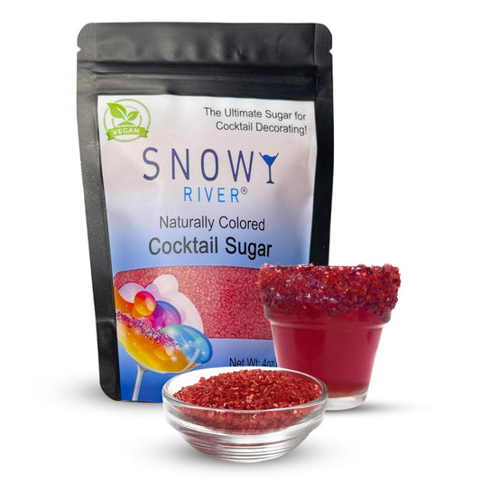 Ultimate Baker Snowy River Red Cocktail Sugar - Kosher Certified Naturally Colored Red Cocktail Rimmer (4oz, Medium Crystal)