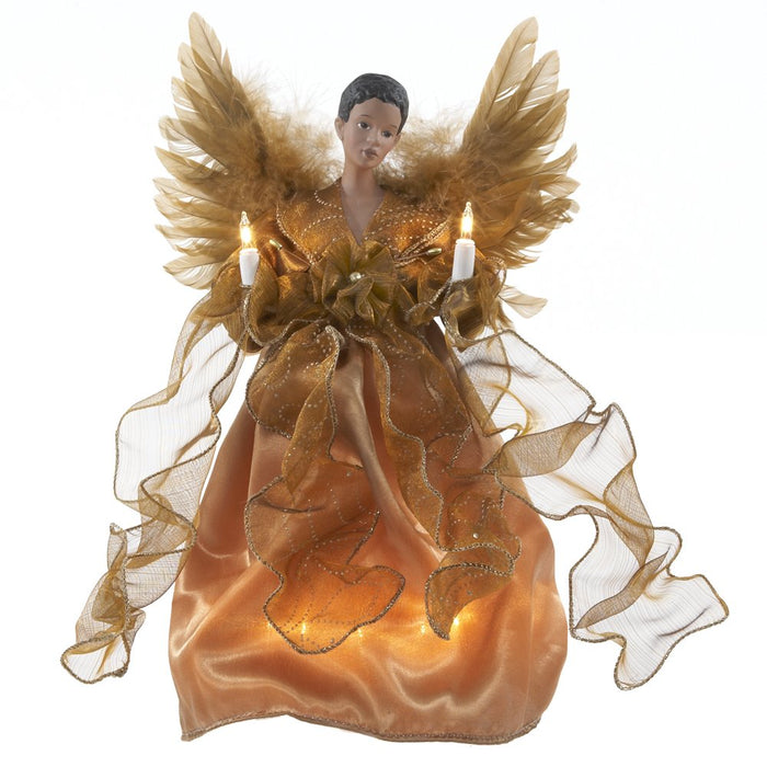 Kurt Adler UL 10-Light African American Angel Christmas Treetop Figurine, 13-Inch, Gold
