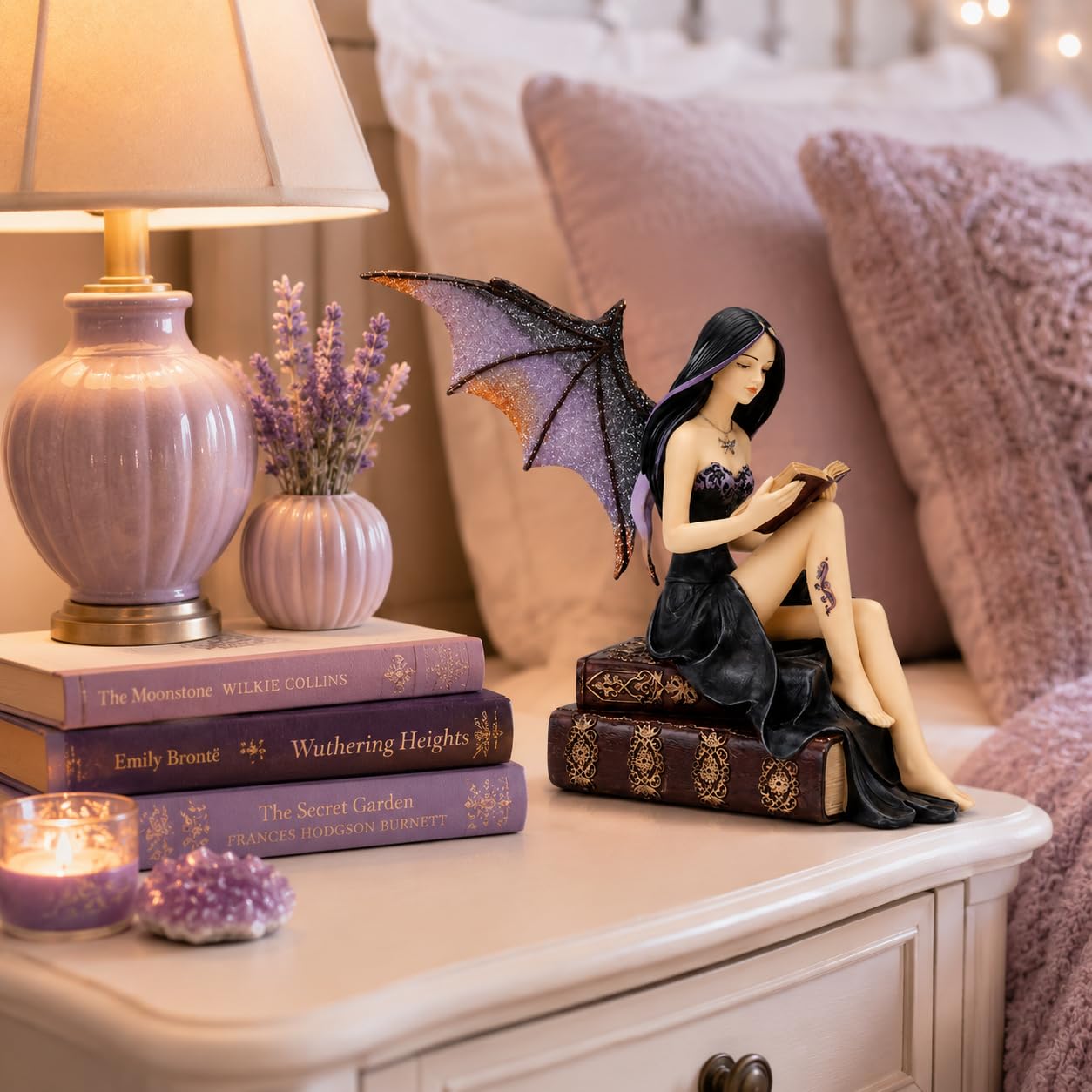 Comfy Hour Fairyland Collection 9 Reading Book Dark Fairy Witch Figurine, Home Decoration And Collectibles, Polyresin