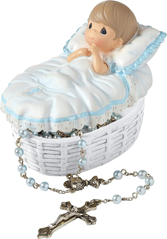 Precious Moments, Baptized In His Name Resin Box With Rosary