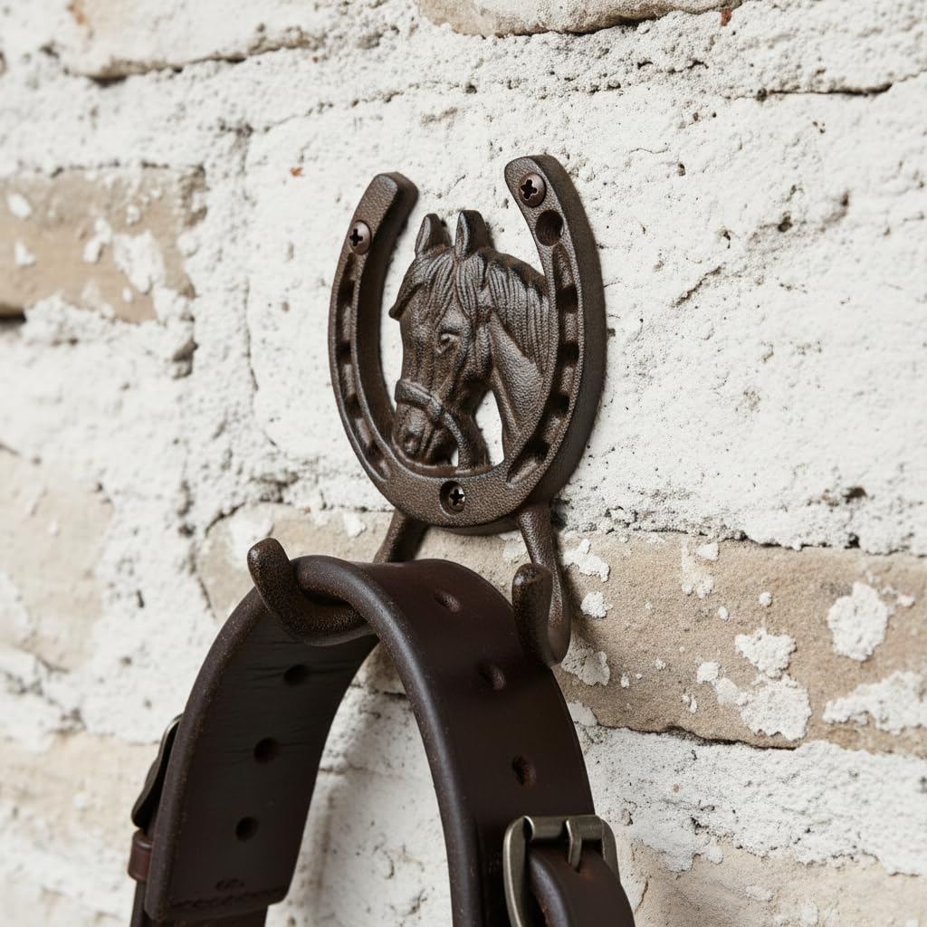 Comfy Hour 5 Inch Horse Hooks for Wall, Double Horseshoe Key Holder