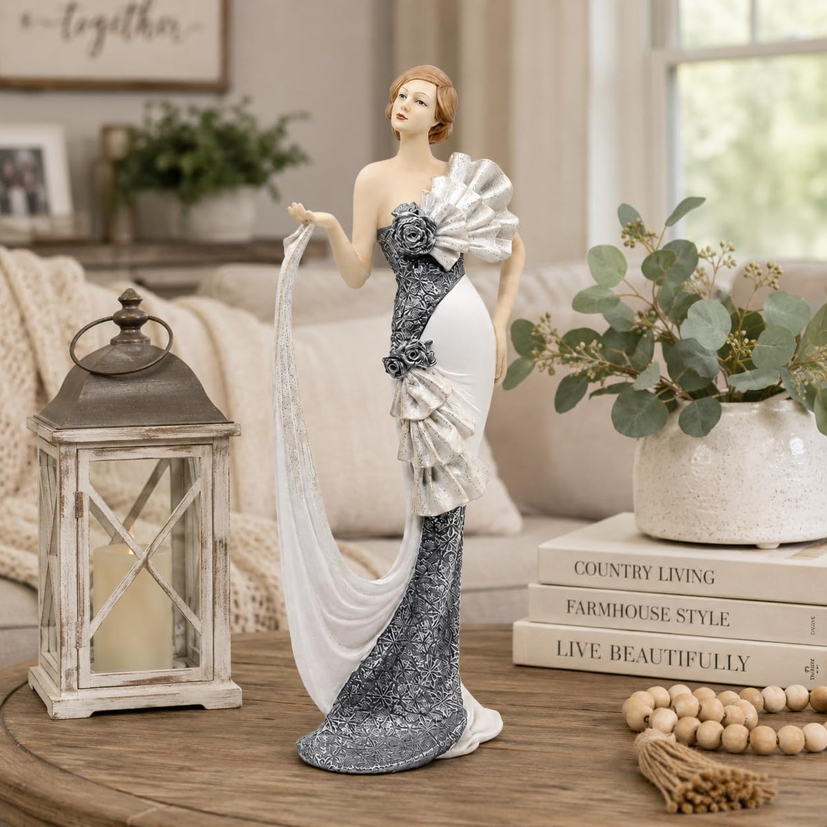 Comfy Hour 13 Inch Vintage Victorian Lady Figurine, Art Deco Statue
