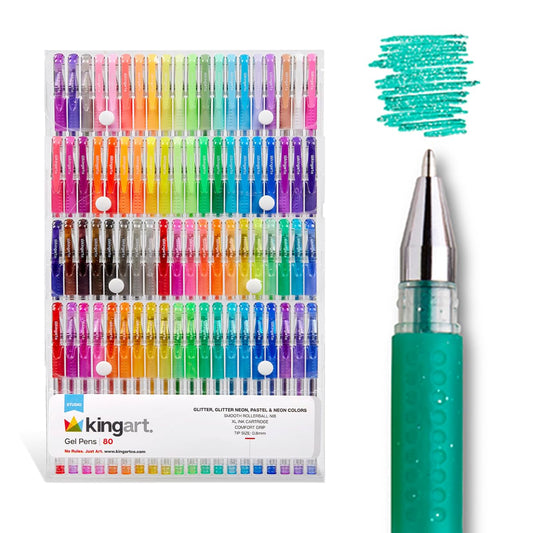 KINGART Soft Grip Glitter, 2.5mm Ink Cartridge, Set of 80 Unique Colors Gel Pens, Assorted 80 Piece