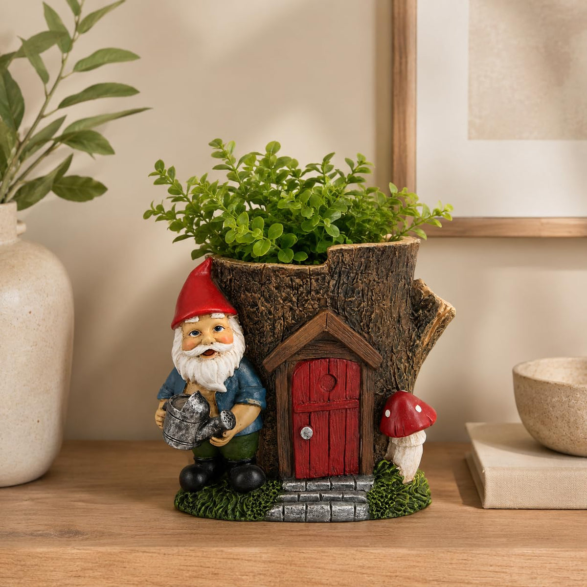 Comfy Hour Seed Soil and Yard Collection Resin Garden Gnome's House Flower Jar Dwarf Figurine, Planter