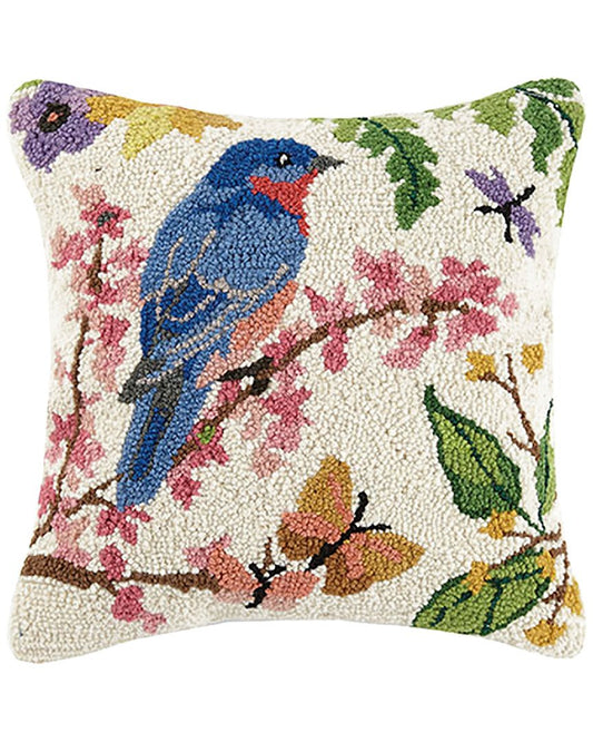 Peking Handicraft 30SER426C16SQ Bluebird Hook Pillow, 100% Wool and Cotton√â