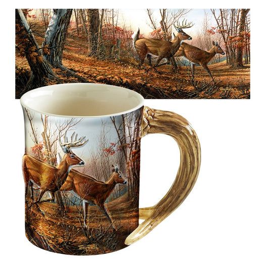 Wild Wings(WI) Sculpted Mugs - Autumn Run Antler Handle 16oz.
