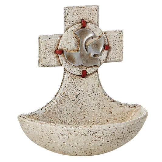 Creative Brands Catholic Confirmation Holy Spirit Resin Cross Holy Water Font, 5 Inch