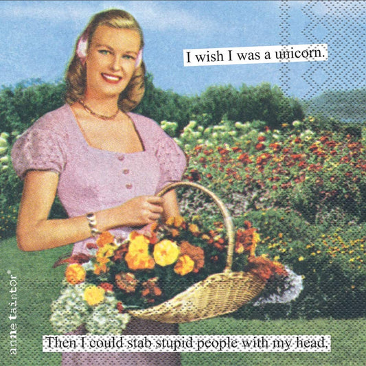 Boston International Anne Taintor Cocktail Beverage Paper Napkins, 5 x 5-Inches, Unicorn