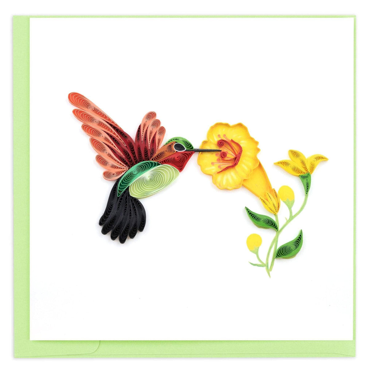 Quilling Card Handmade Quilled Hummingbird & Yellow Flowers Greeting Card – 6x6 Inch Blank Card with Envelope – Fair Trade Verified – Unique Paper Art Keepsake for Any Occasion