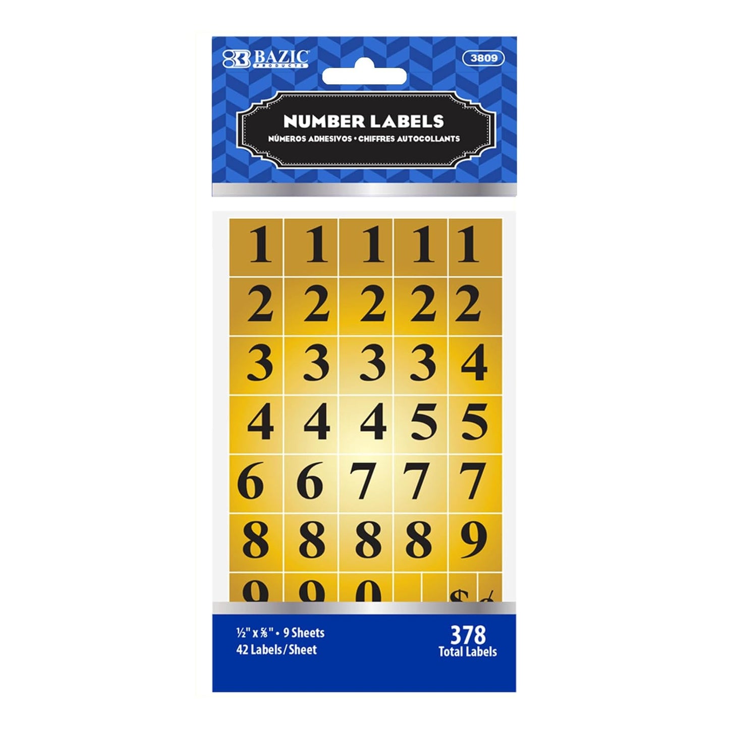 BAZIC Gold Foil Number Label (378/Pack)