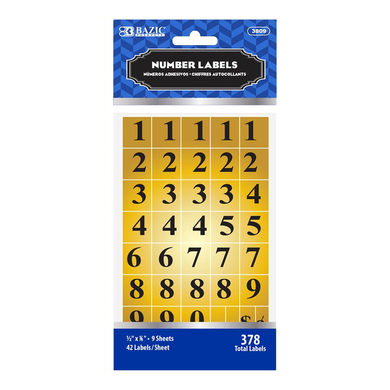 BAZIC Gold Foil Number Label (378/Pack)
