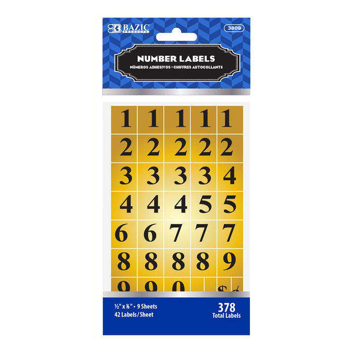 BAZIC Gold Foil Number Label (378/Pack)