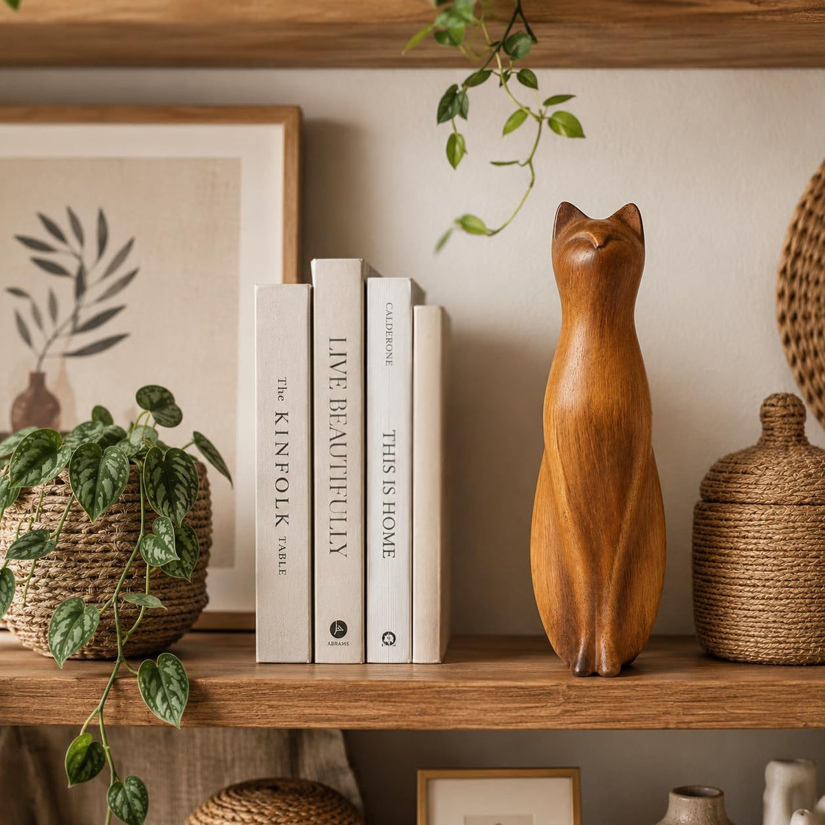 Comfy Hour Farmhouse Home Decor Collection 8" Decorative Kitty Statue Sitting Cat Figurine, Wood Grain Smooth Finish, Polyresin