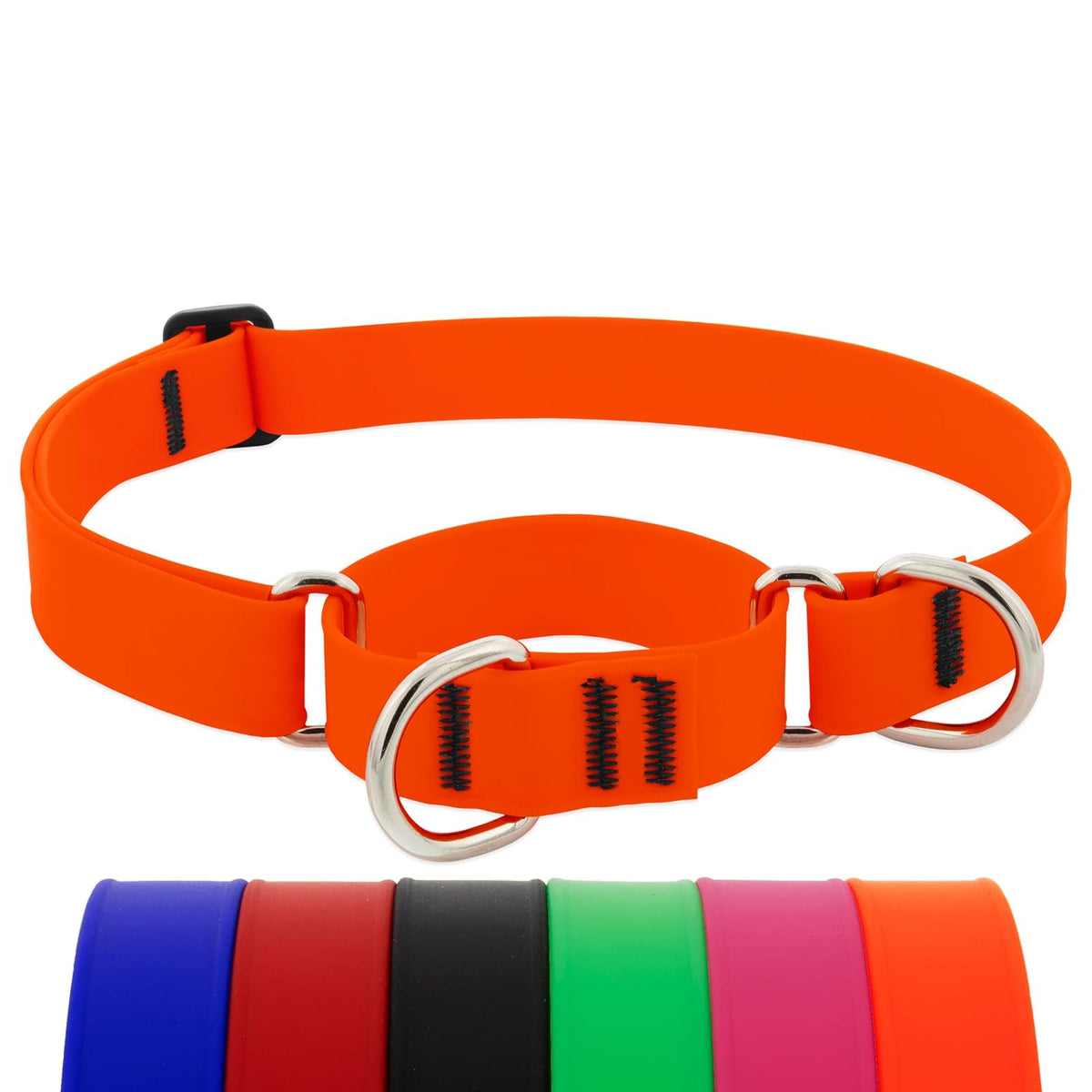 LupinePet Animal Collar, Large: Adjusts from 15 to 22 in, 1-in Wide, Neon Orange