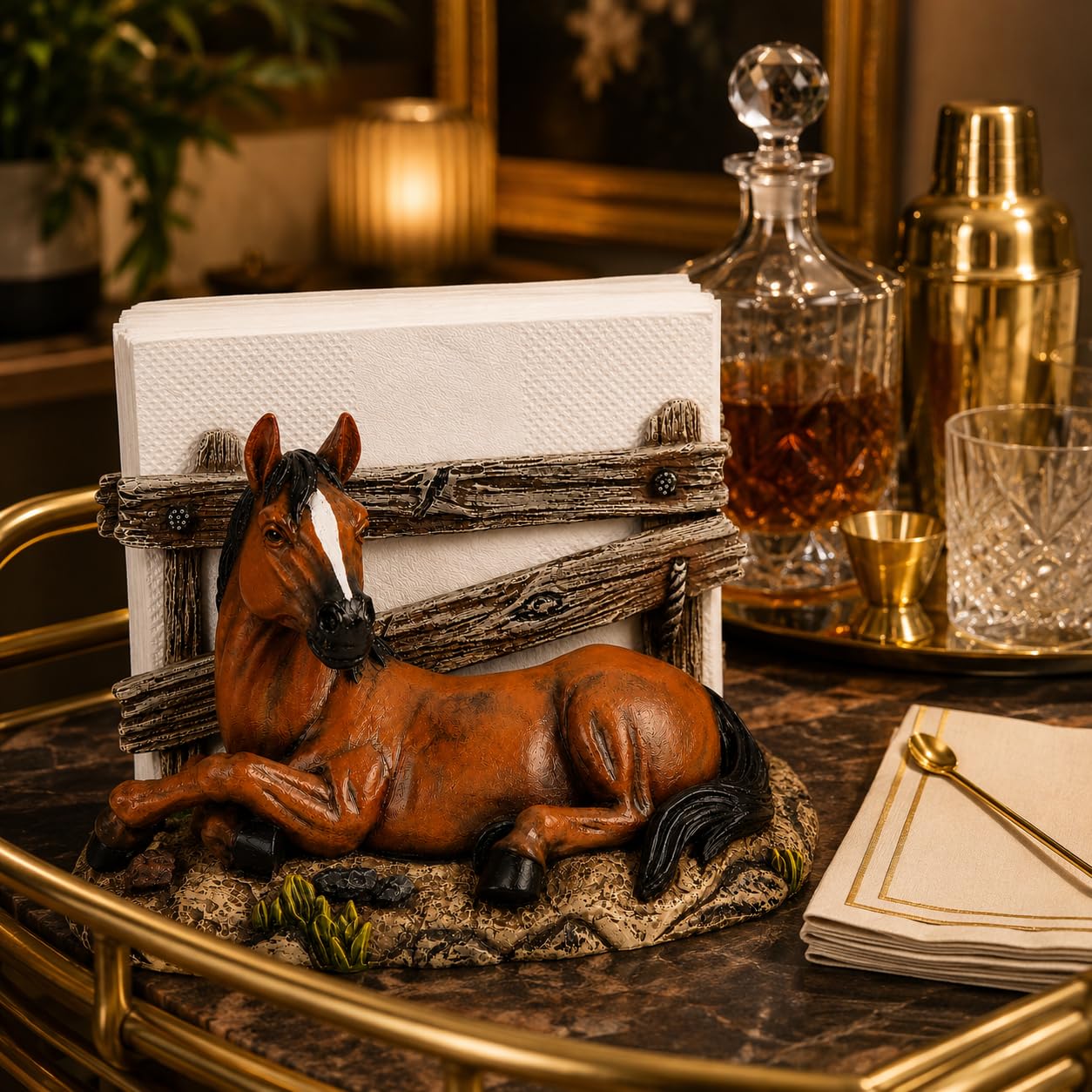 Comfy Hour 5 x 4.6 Inch Western Napkin Holder, Horse Table Decor