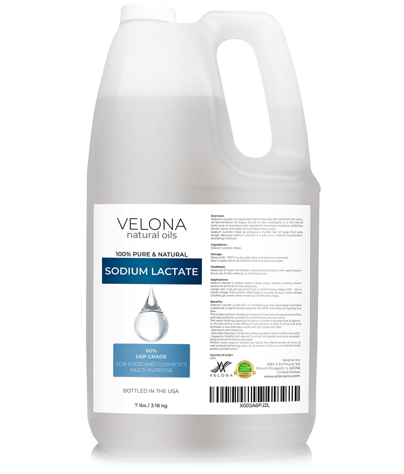 velona Sodium Lactate 60% -7 lb | USP Grade Natural Preservative | For Soap Making & Lotions | Harder Bar of Soap, pH Regulator, Glycerin substitute, Provides and Keep Moisture